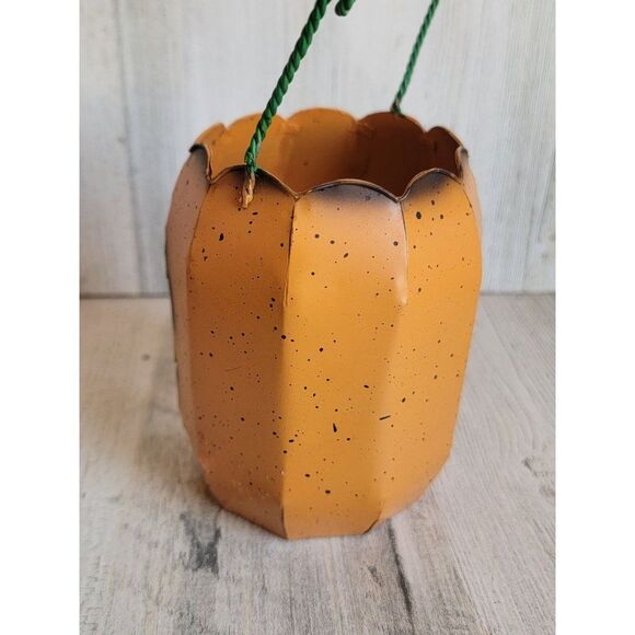 Tin tea light holder AS IS speckled Jack O'Lantern Halloween - Picture 7 of 10